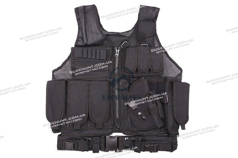 Тактичний розвантажувальний жилет з кобурою колір чорний