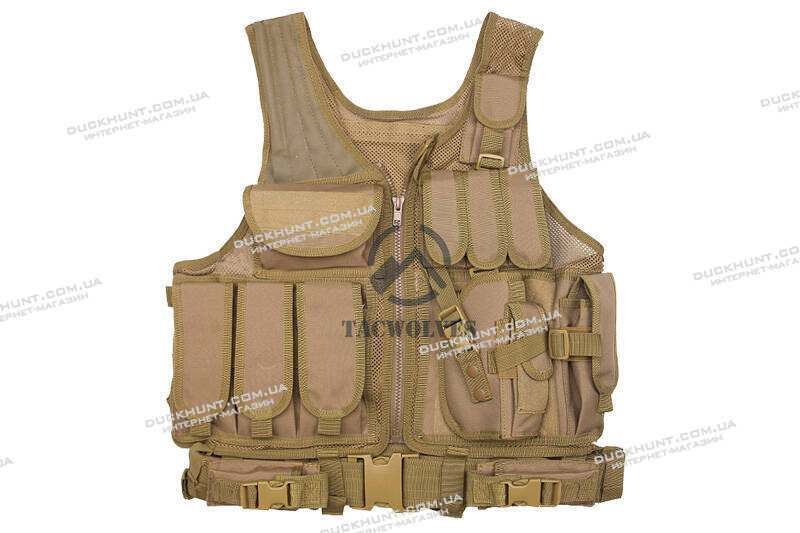 Тактичний розвантажувальний жилет з кобурою колір хакі