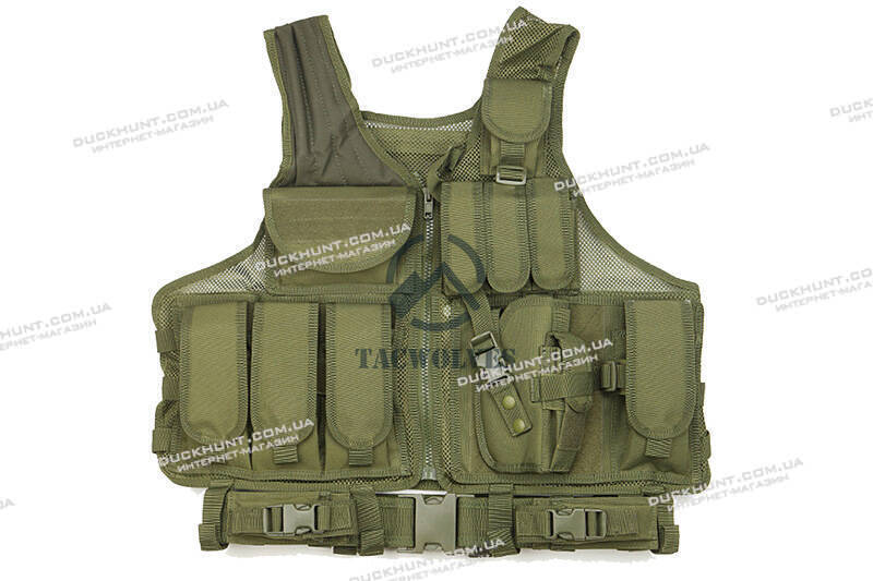 Тактичний розвантажувальний жилет з кобурою колір зелений